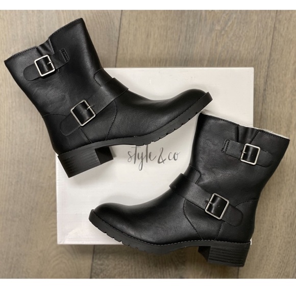 Cap Toe Mid-Calf Round Toe Block Heel Boots NWB! - Picture 2 of 16